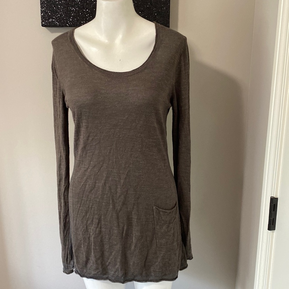 Athleta Linen Blend Long Sleeve Shirt Small Tunic Pocket Lightweight Silk Sz M